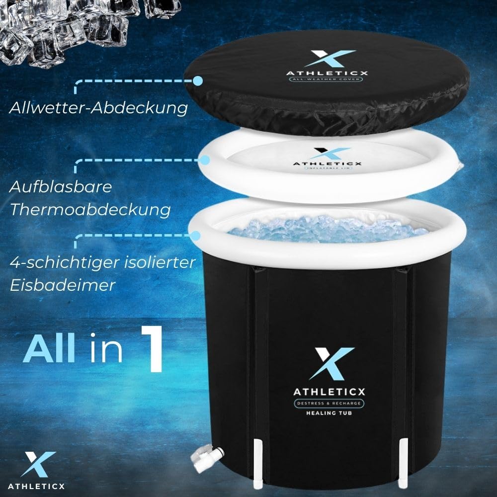 Athleticx Premium Ice Bath XXL, Foldable bathtub for adults, Inflatable Ice Bucket for Athletes, Sitz bath - Including Insulating Cover, Lid, Storage Bag, and Hand Pump