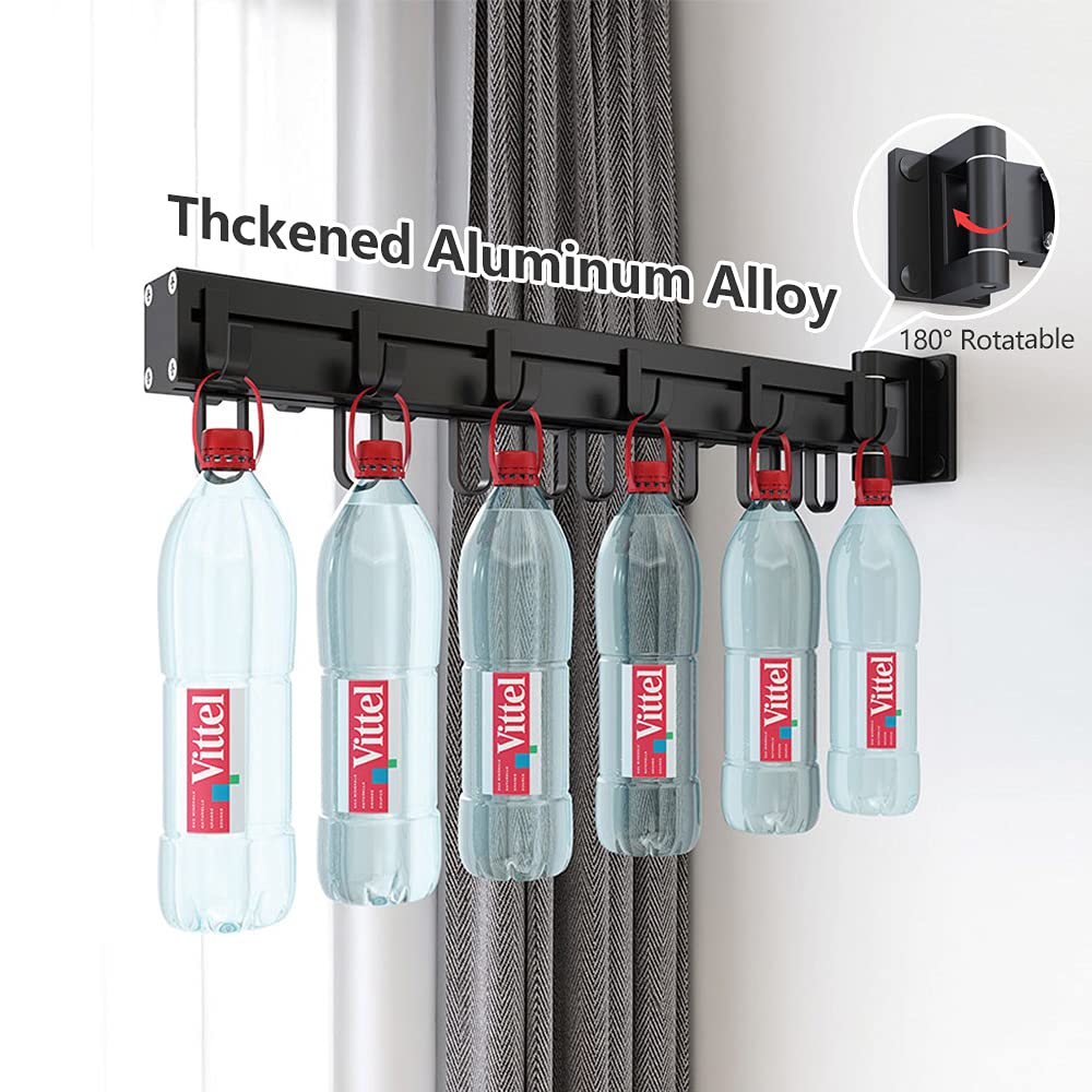 BHeadCat Wall-Mounted Clothes Rack 60cm, Multifunction Rotating Clothes Rack, Foldable Laundry Rack with 21 Hooks for Balcony, Laundry, Bathroom, Bedroom.