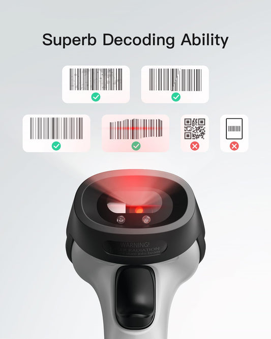 Inateck Bluetooth Barcode Scanner, wireless, cordless, 180 days standby time, 35m wireless range, automatic fast and accurate scanning, BCST-70.