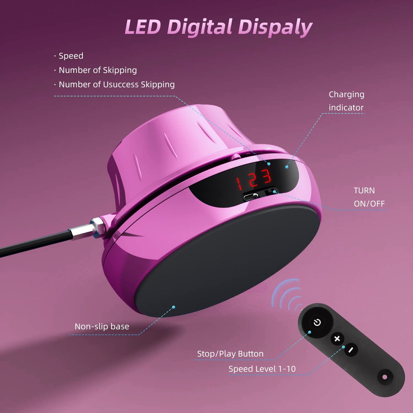 Jump Rope Electronic Skipping Rope Skipping Rope Workout with Multi-User Together Adjustable 1-10 Speed Level with Remote Control Jump Rope Machine Counter Suitable for Women/Men/Children