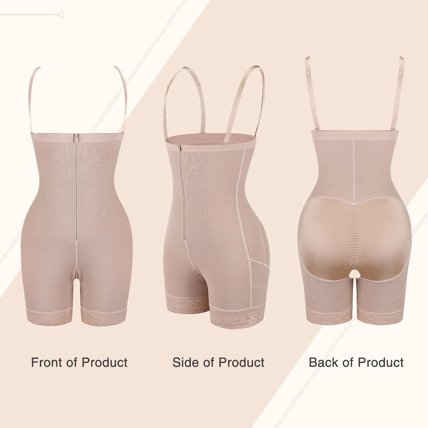 FeelinGirl Women's Shapewear Panty with Tummy Control Effect Shapes instantly and Tightens effectively, XL (EU 46-48), Beige with Zipper