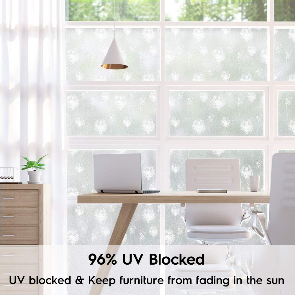 Homein window film privacy film window frosted film dandelion static cling film decorative film window pictures privacy from outside sun protection film for bathroom kitchen office 90 x 400 cm