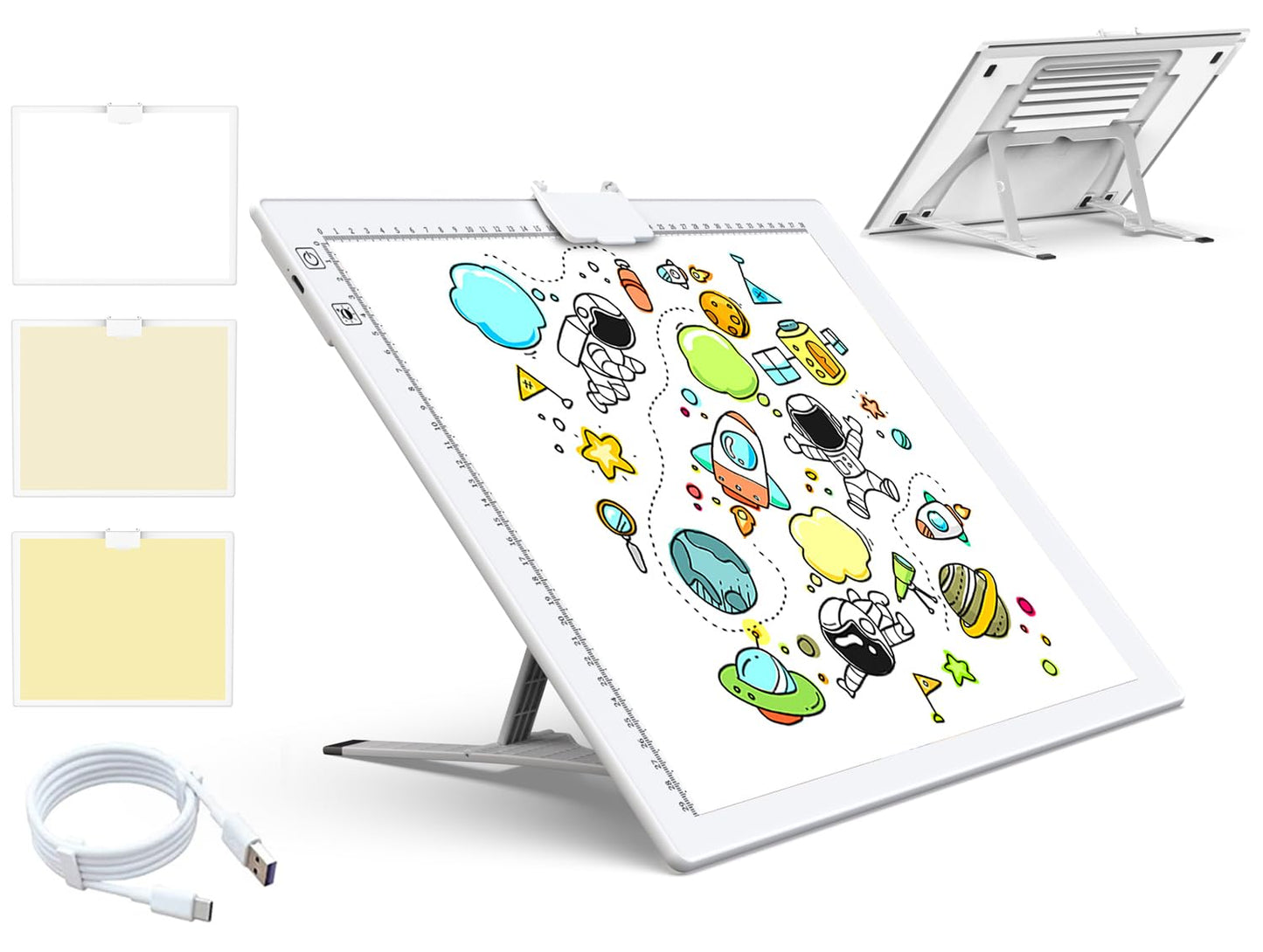 QENSPE A3 Wireless Light Table, LED Light Pad Light Box for Kids with Battery, 3 Color Modes and 6 Brightness Levels, Fully Dimmable, Lightbox with Stand and Magnetic Clip, Diamond Painting Accessories.