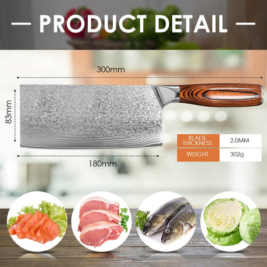Home Safety Damascus Knife Sharp Damascus Chef's Knife - Professional Meat Knife made of authentic Damascus steel for kitchen - Hand-forged Cleaver, non-slip Pakkawood handle + Gift box