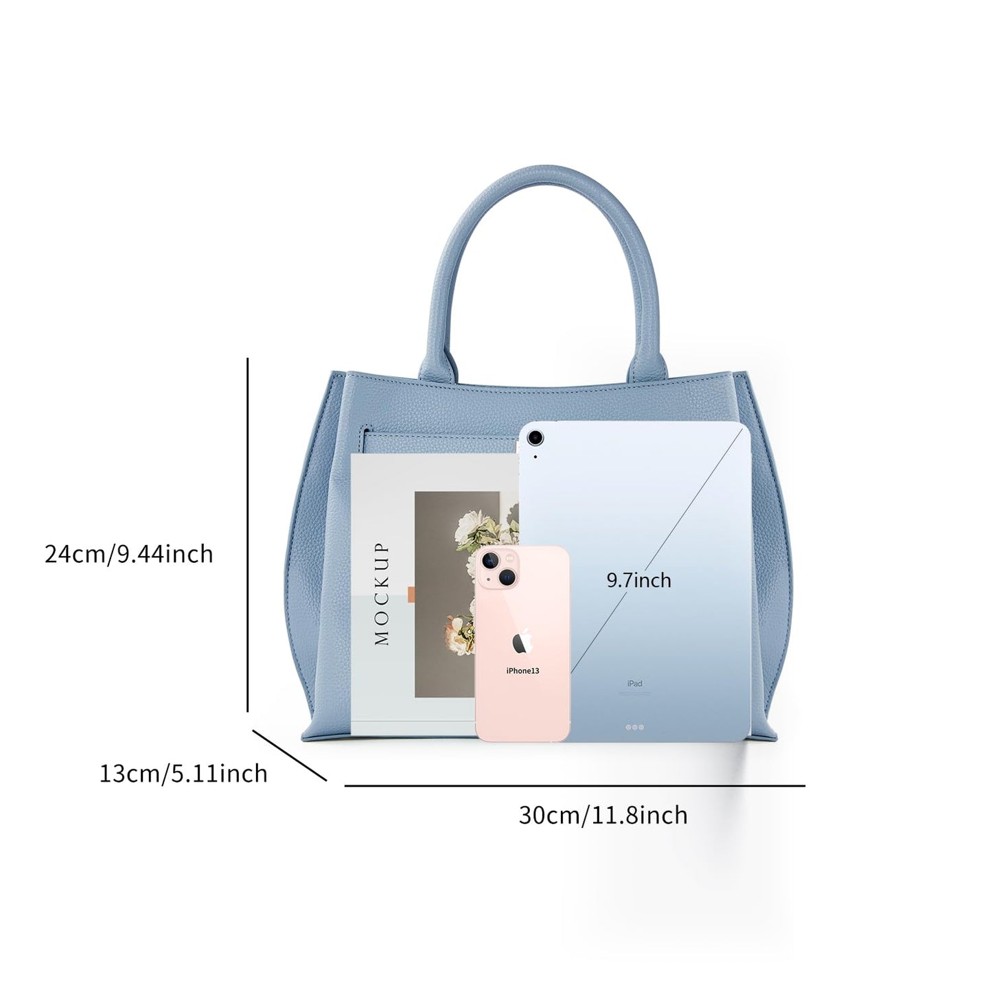 VICTORIA HYDE Women's Handbags Large PU Leather Shopper Ladies Handbag Black Elegant Shoulder Bag Women's Tote Bag for Office Work School (Blue)