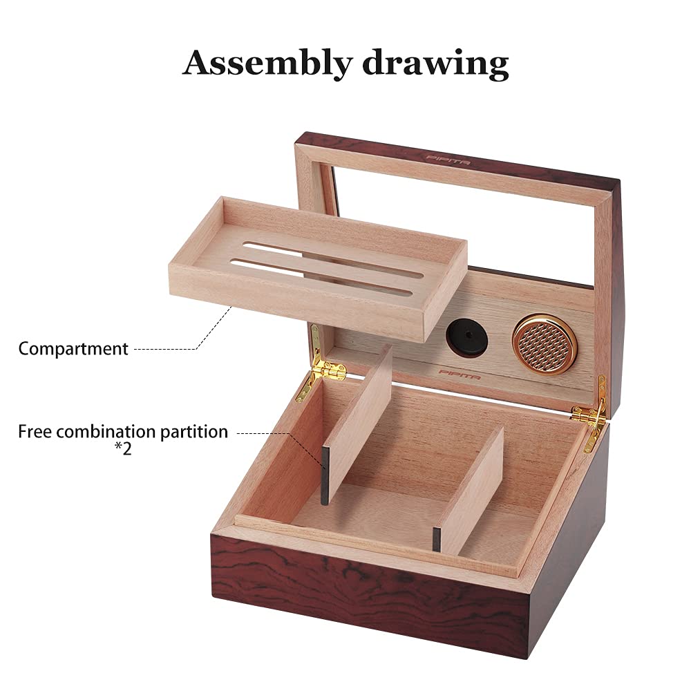PIPITA Cigar Humidors, Cigar Box with Hygrometer and Humidifier, Cedarwood Desktop Cigar Humidors for 40 Cigars (PD089)