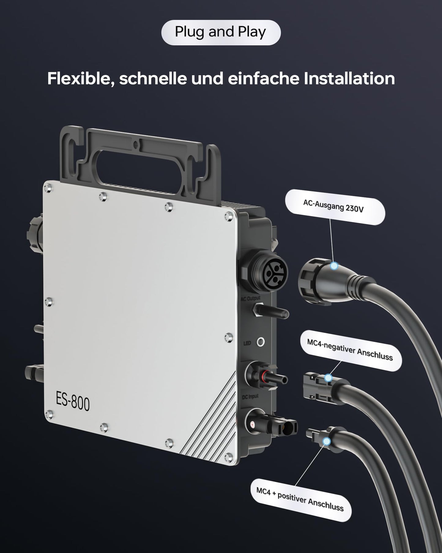 800W micro inverter, solar inverter with MPPT micro-solar grid feed-in, plug and play home easy installation WiFi monitoring with APP IP67 waterproof