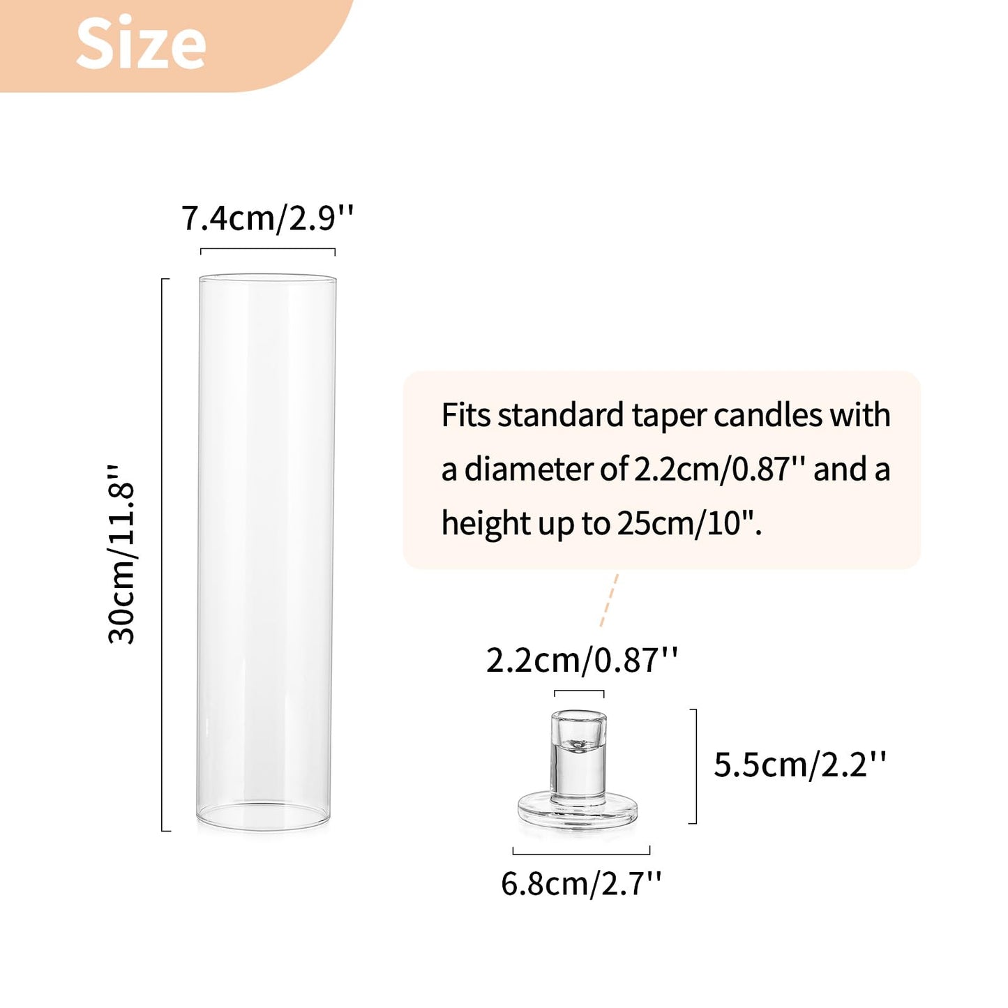NUPTIO glass cylinder for candles candle holder clear glass - set of 2 candle stands for taper candles taper candle holder tall bottomless cylinder shade wedding party table centerpiece decor