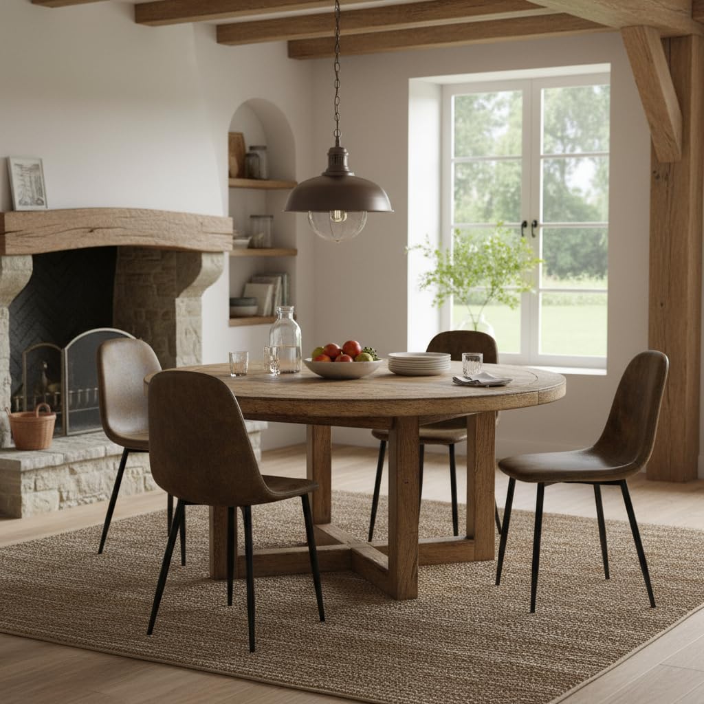 Homy Casa 4 Piece Dining Chairs Scandinavian Vintage Artificial Suede Seat with Steel Legs in Black