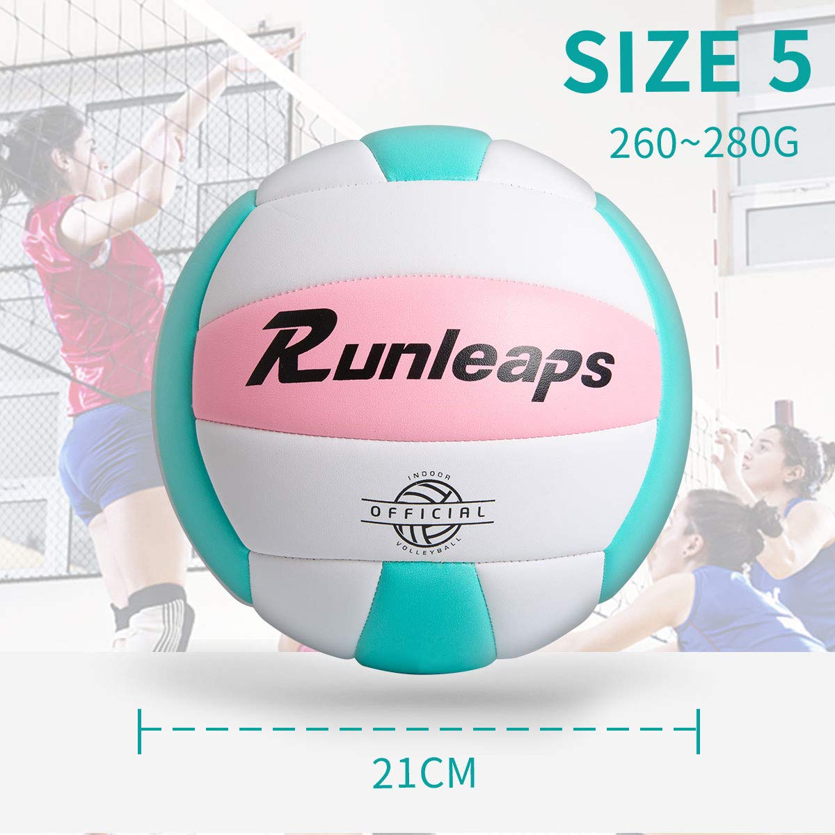 Runleaps Soft Indoor Volleyball, waterproof, lightweight touch, leisure ball for pool, gym, indoor and outdoor (Pink/Light Blue, Size 5)