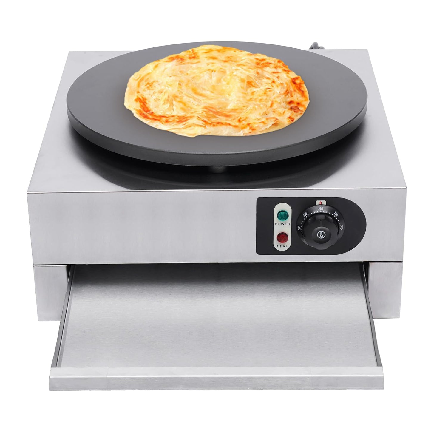 Electric Crepe Maker, 40cm with pull-out tray Crepe maker Built-in thermostat 50-300°C infinitely adjustable 3KW Crepe pancake machine.