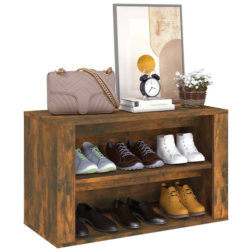 FIRBNUS shoe rack smoked oak 75x35x45 cm wood composite shoe organizer shoe storage shoe cabinet wood shoe rack wood cabinet for entryway hallway ample storage practical & elegant
