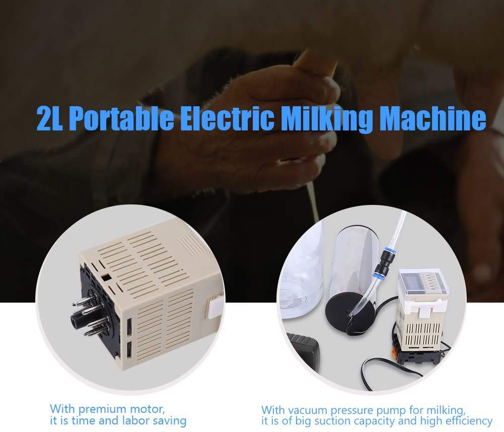 2L Milking Machine Electric Goat Milking Machine Strong Dual Motor Vacuum Pump Milking Machine with Cleaning Brush and Pulse Controller for Cow or Goat EU