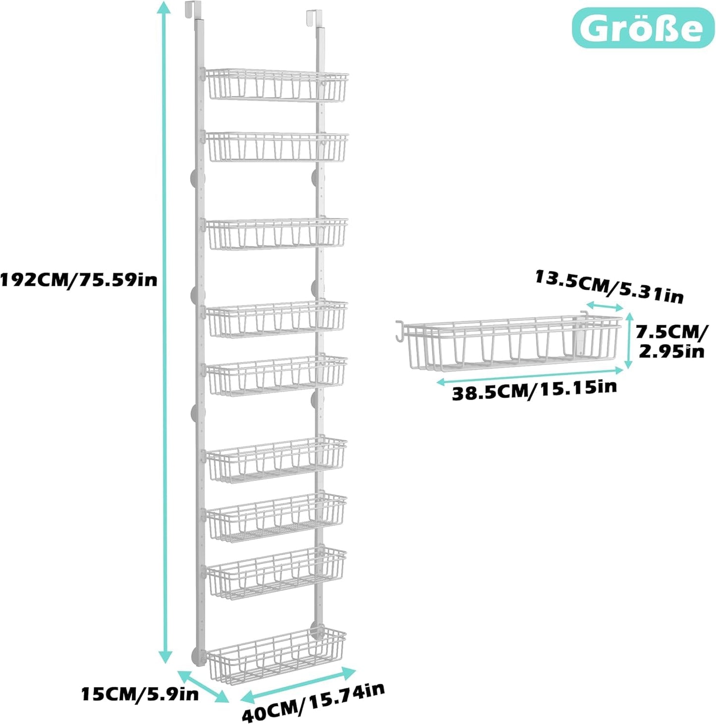 UMDONX 9-tier metal over the door organizer, hanging door organizer, door organizer hanging organizer for bathroom, kitchen, pantry (white)