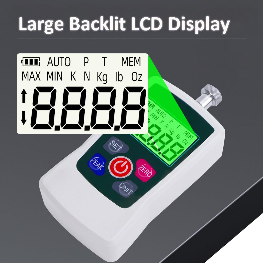 AMF 500N Digital Force Gauge, Portable Push-Pull Testing Device, Digital Force Meter with 3 modes and 4 pressure test units, readability 0.2 N.