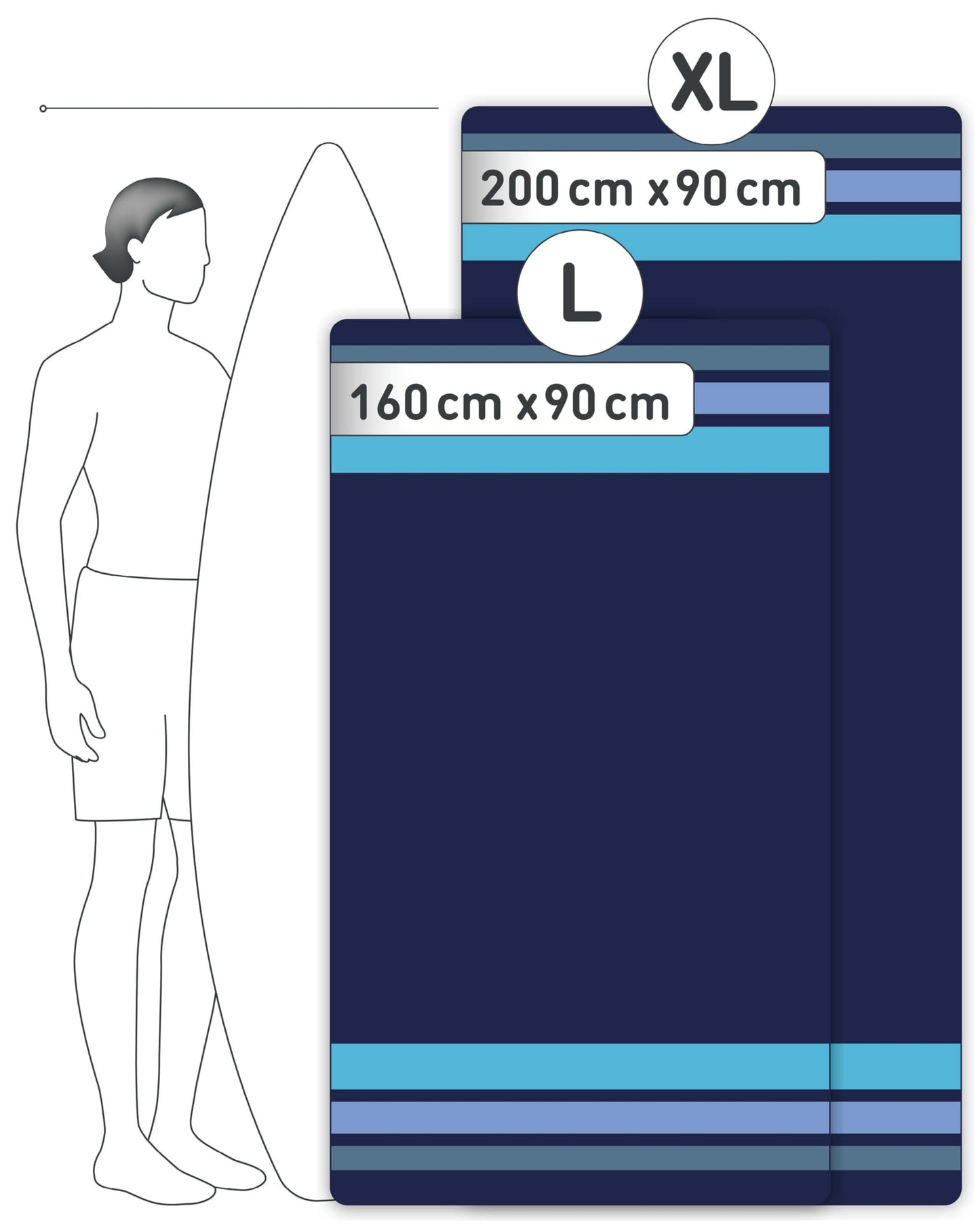 Fit-Flip beach towel XXL - microfiber bath towel - beach towels lightweight and fast-drying - 100% recycled microfiber towel - beach towel for swimming (Clean Stripes 200x90cm)