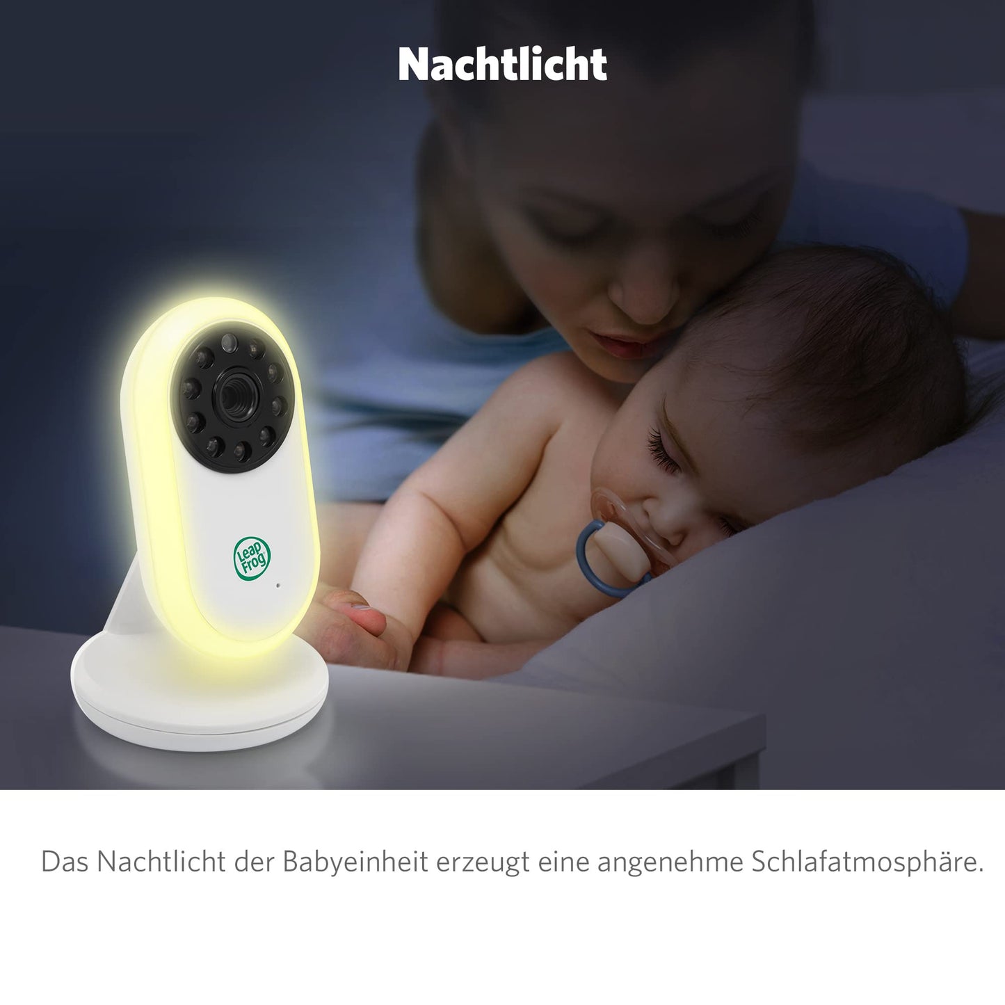 LeapFrog LF2423 Baby Monitor has long range, 2.8" video LCD display, 2x zoom, temperature sensor, noise activation, intercom, long battery life, and 720p resolution.
