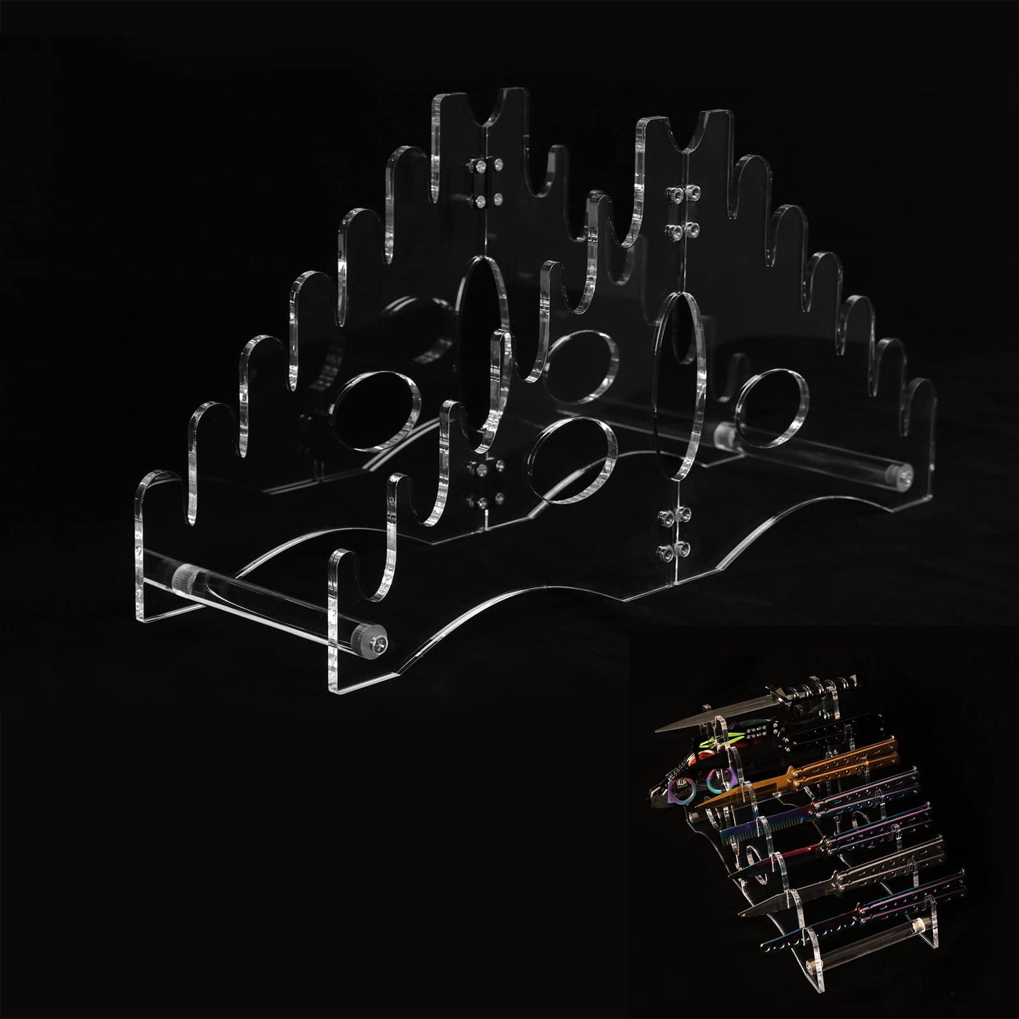 Holds 12 pocket knives Display Stand Knife showcase Collector's knife Display Stand Knife collector Display Stand Acrylic tabletop Knife Stand for pocket knife storage (Transparent)