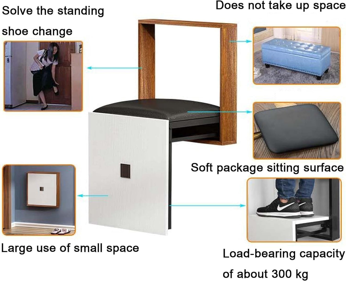 UIILO Foldable Wall Hocker Wall-Mounted 7 cm Ultra-thin Folding Chair Suitable for Entryways Wall-mounted Foldable Chair Folding Chair (C)