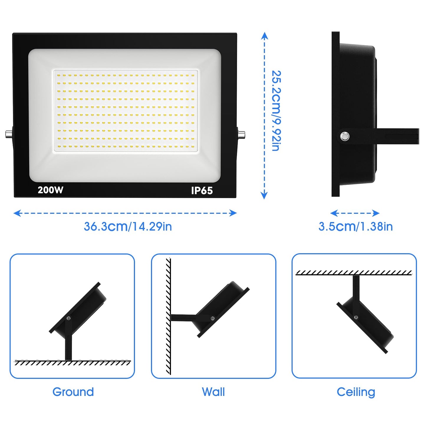 Royana 200W LED Floodlight Outdoor, 20000LM Super Bright LED Floodlight, 3000K Warm White LED Spotlight Outdoor, IP65 Waterproof LED Floodlight for Sports Field, Garage, Garden, Backyard.