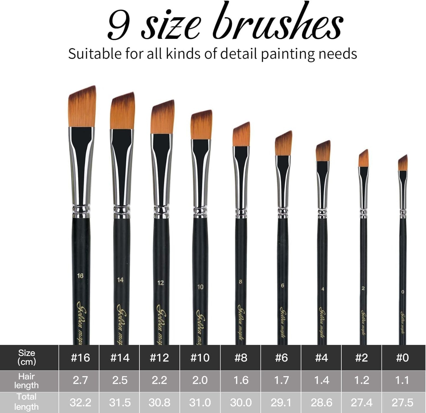 Angular brush set Artist Paint Brush Flat Brush for acrylic painting Watercolor painting Oil painting Perfect for beginners artists and children Long handle 9 pieces