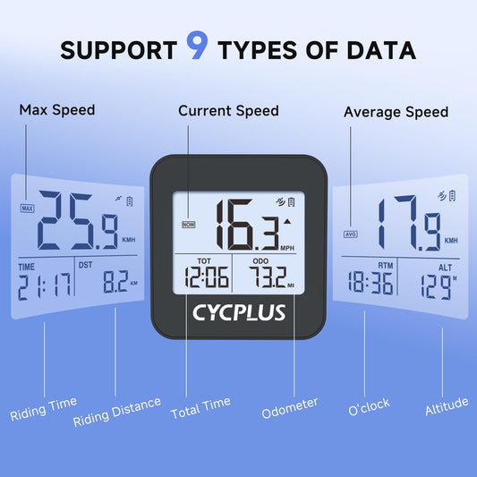 CYCPLUS GPS Bike Computer Wireless Bicycle Speedometer Bike Computer IPX6 Waterproof Odometer GPS Speedometer Cycling G1 (New Upgraded)