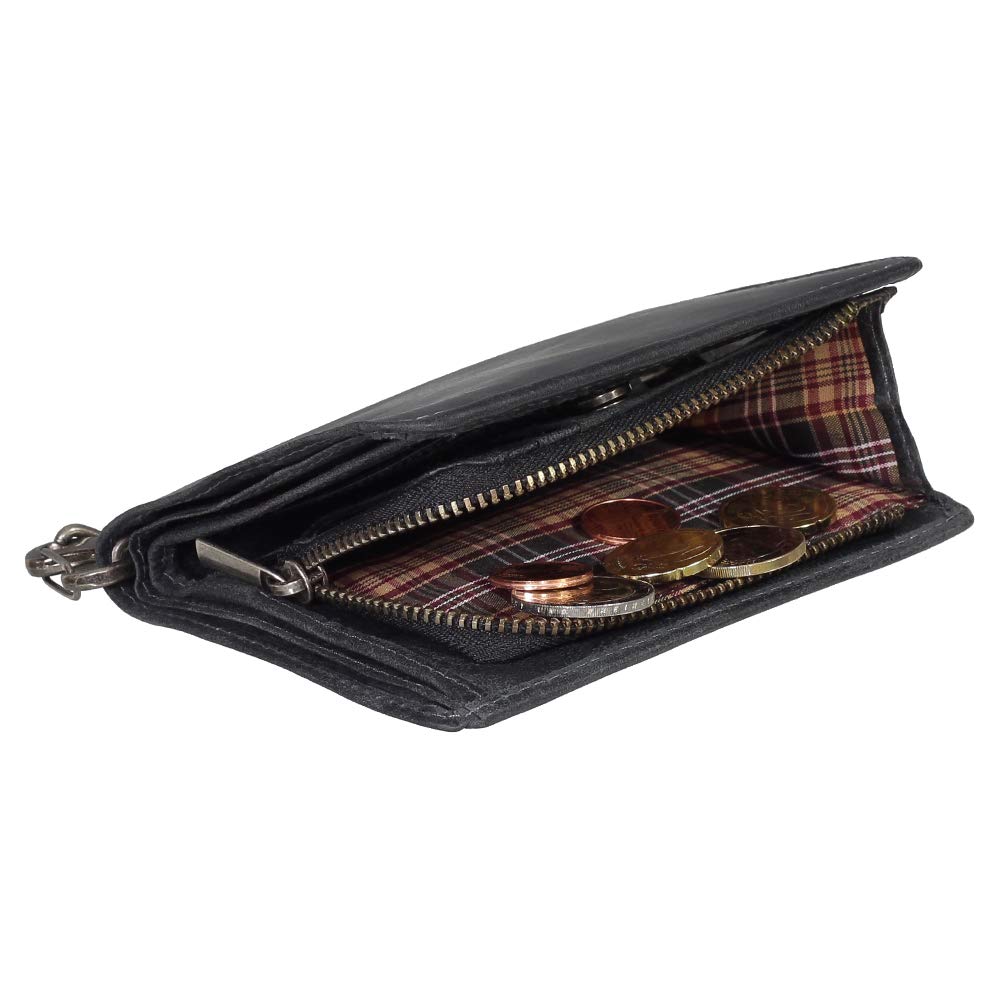 Luxury leather biker wallet with chain. Biker purse. Wallet. 10 cm. Color black.