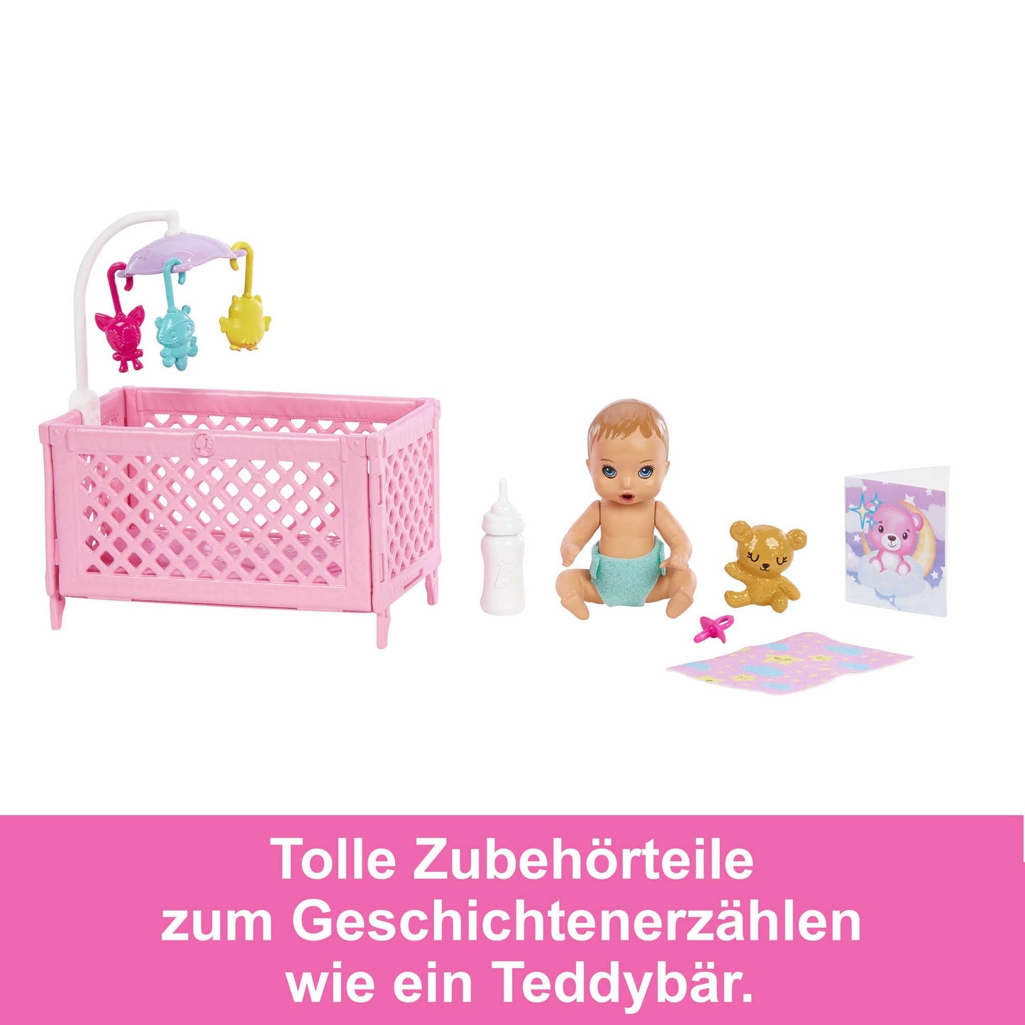 Barbie Skipper Babysitter Inc, Skipper Big Babysitting Adventure, Skipper with brown hair and baby, bottle, crib, accessories, includes 2 dolls, can be given as a gift, HJY33