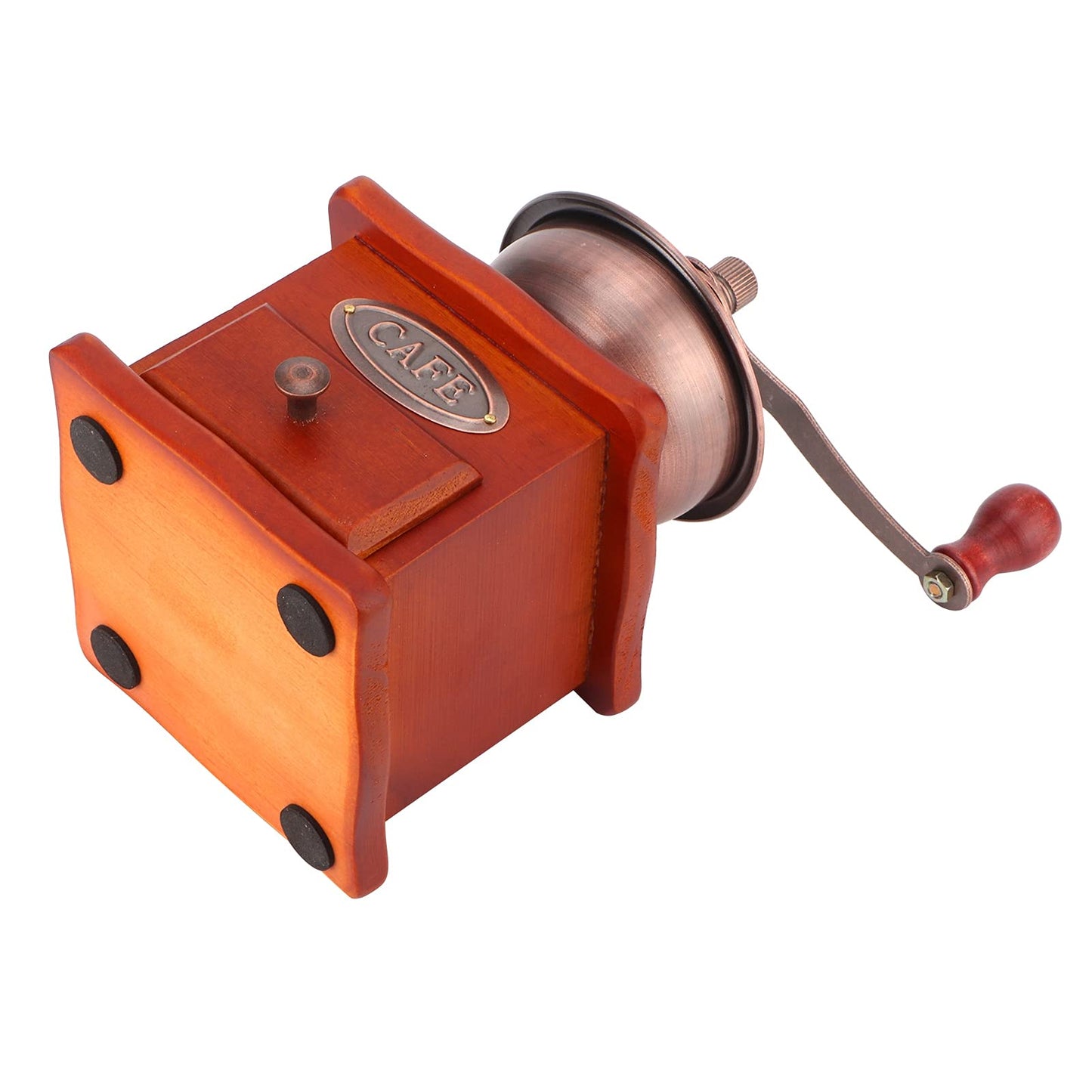 Manual coffee grinder, wooden hand mill with hand crank, coffee bean grinder, brown retro coffee grinder for drip coffee, French press.