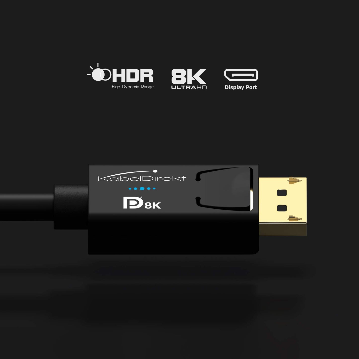 KabelDirekt - 8K DisplayPort Cable & DP Cable, with special A.I.S. shielding & official VESA certification - 2m (for DP 1.4 Gaming PC/Laptop/Graphics Card/Monitor with 4K@120Hz, 144Hz/165Hz/240Hz).
