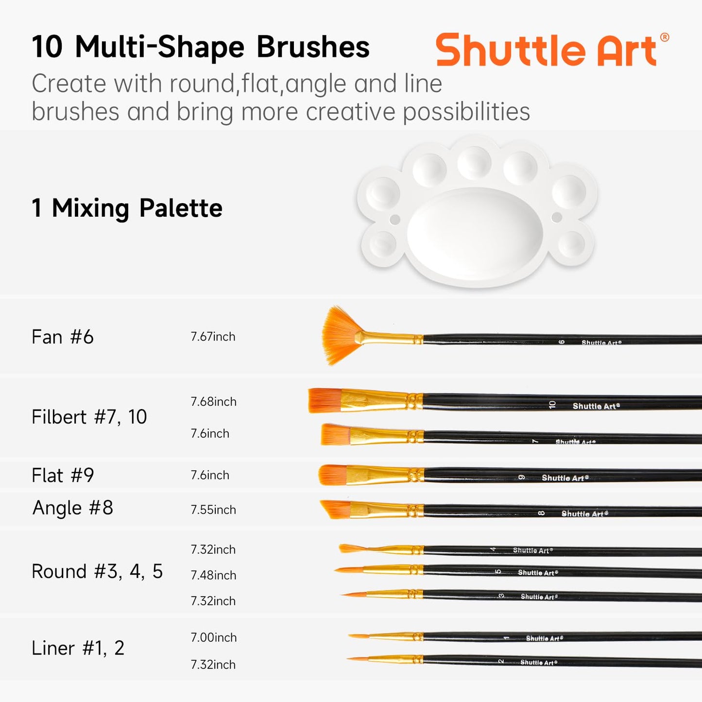 Shuttle Art Metallic Acrylic Paint Set, 20x60ml Metallic Acrylic Paint +10 Brush Set +1 Palette, Acrylic Paint Set for Kids, Adults for Crafting, Painting, Dotting on Canvas, Wood, Stone, Halloween.