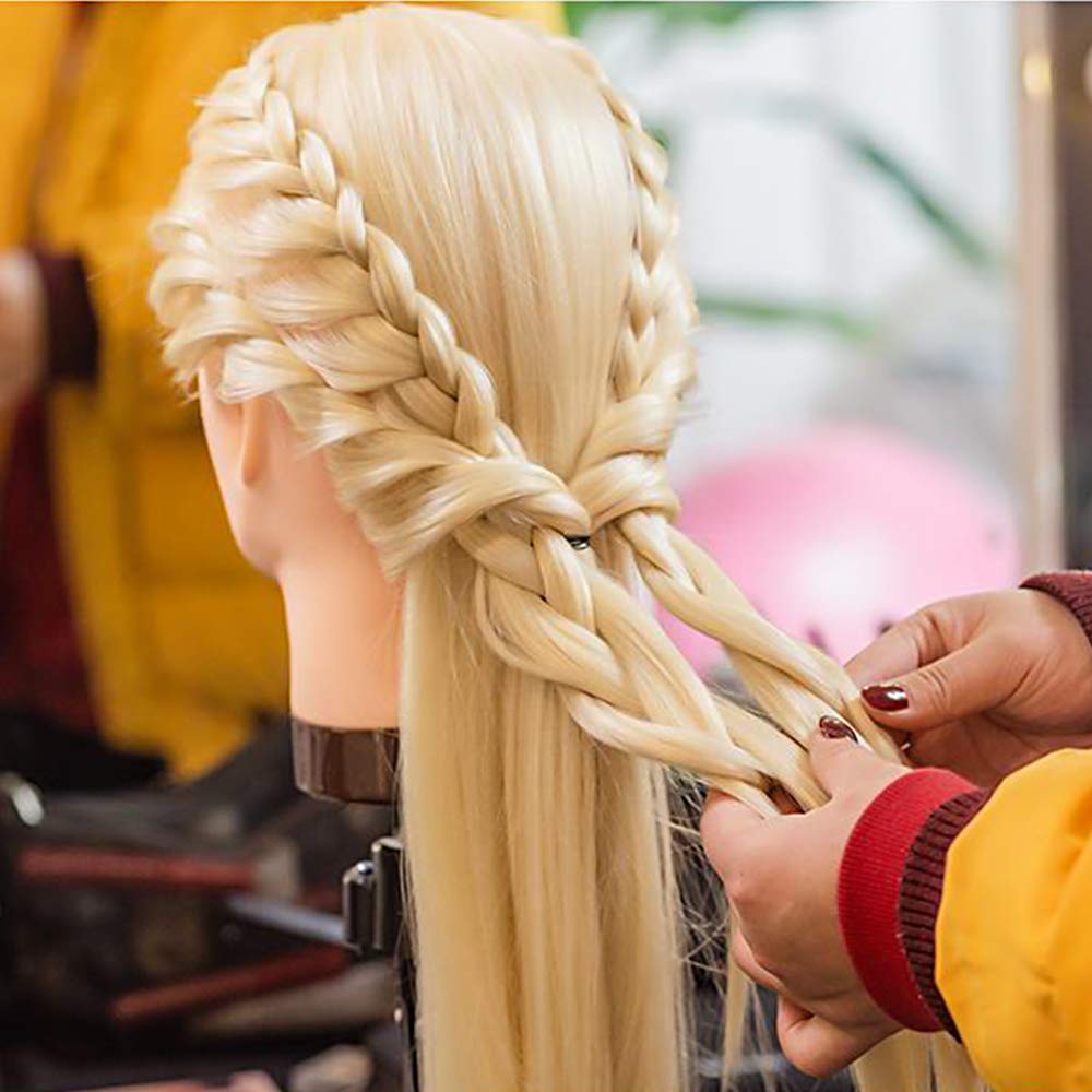 TwoWin Training Heads 80% Real Hair Blonde Cosmetology Doll Head Hairdresser Training Model Mannequin Head with Stand, DIY Hair Accessories Styling, Suitable for Straightening, Curling, Perming.