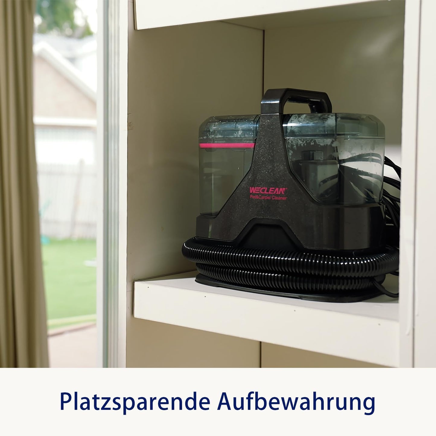 WECLEAN C3 wet/dry vacuum cleaner upholstery cleaner machine, stain remover for carpets, sofas, stairs, windows, mirrors, upholstery, cars, 600 watts, 15KPa, black/pink.