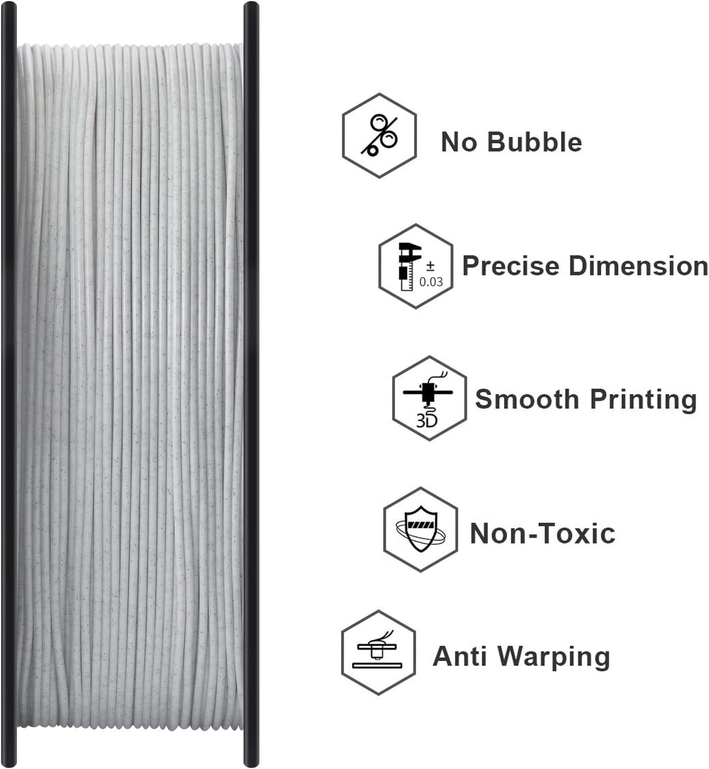TEQStone PLA Filament 1.75mm Marble Grey, stone-like surface, precision +/- 0.03mm 3D printer filament Marble PLA 1kg spool vacuum packed
