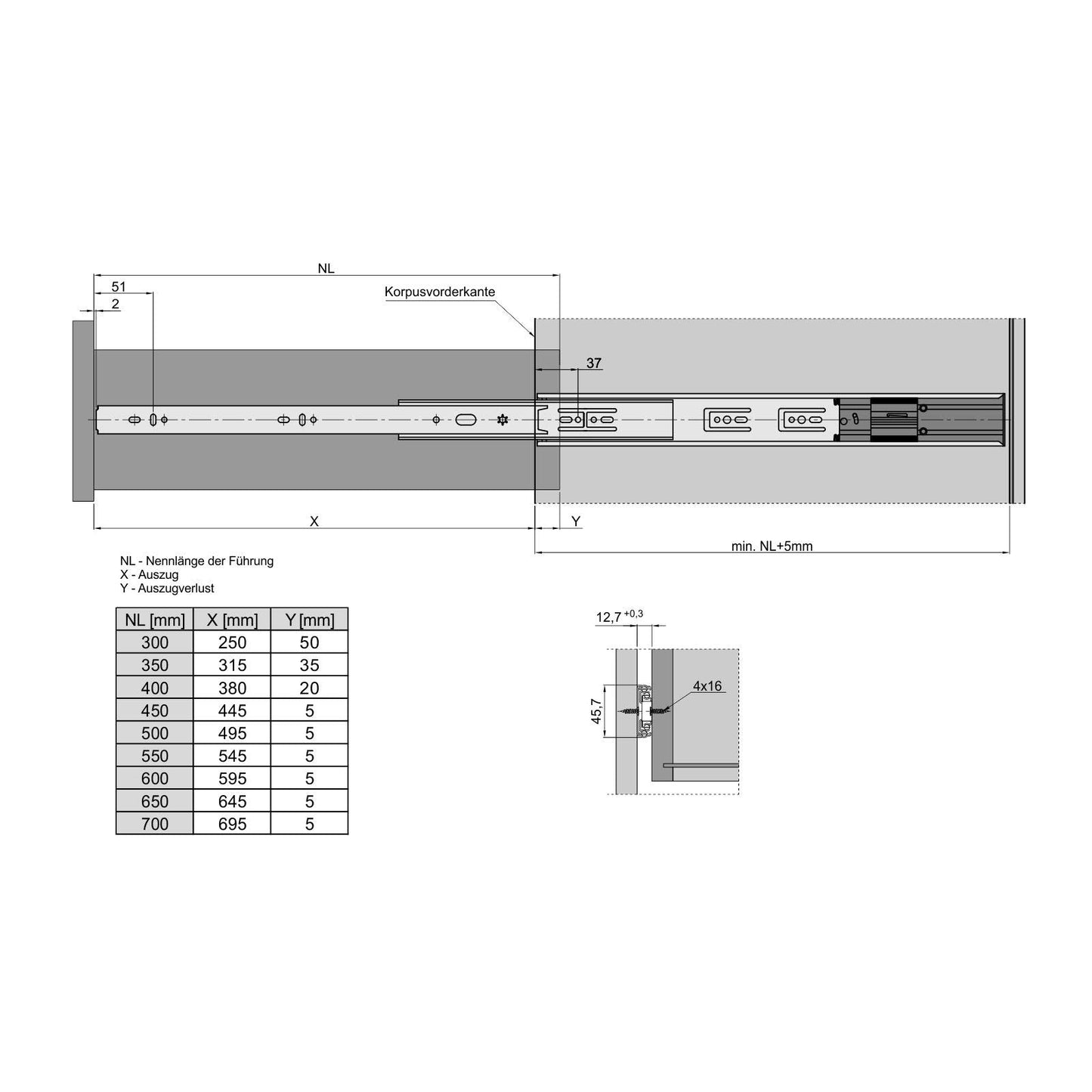 Junker 2 pairs of full extension slides KV1-45-H45-L500-SC 500mm with self-closing and damping (SoftClose) telescopic rails with a 45kg load capacity.