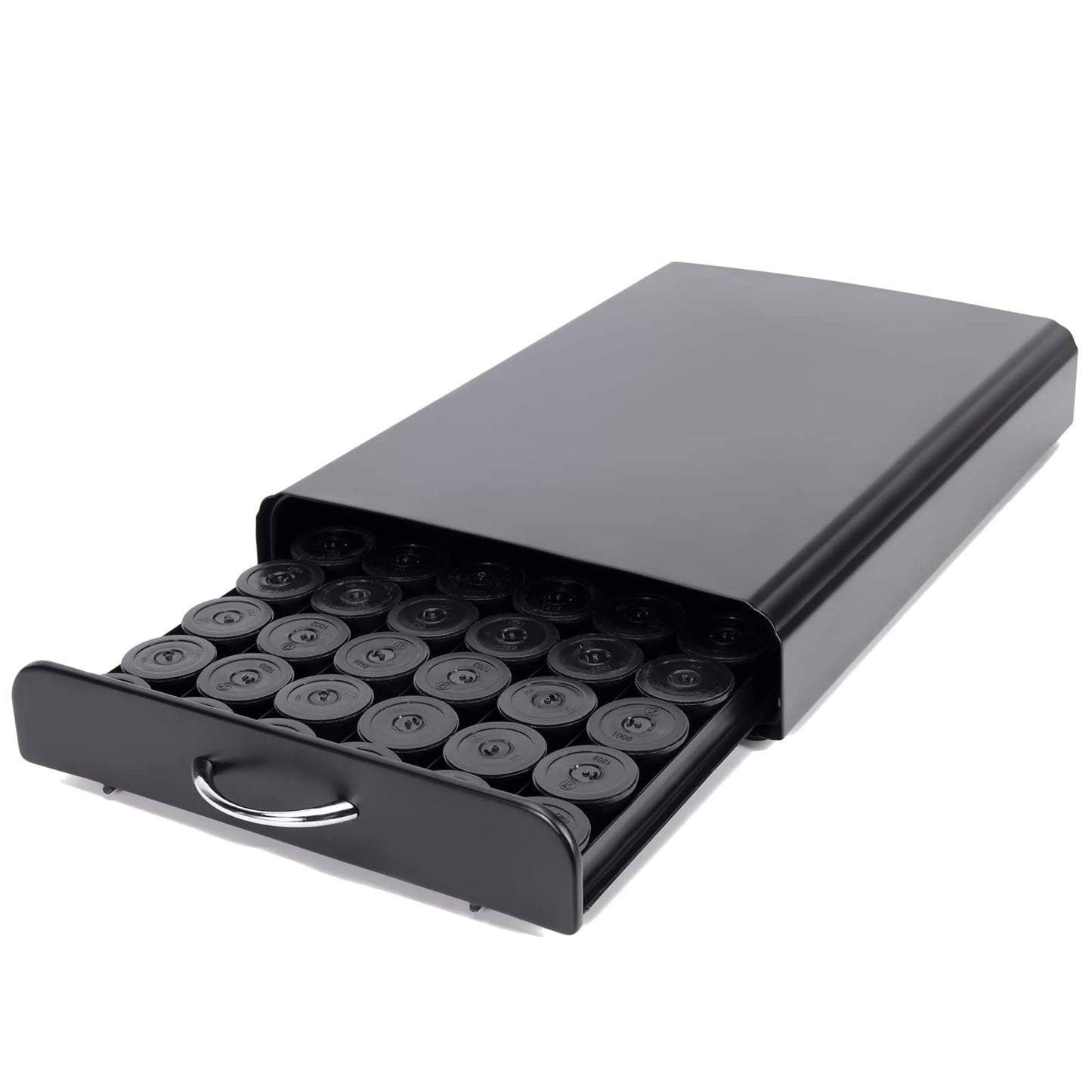 SYSYLY Capsule Holder, Drawer for Nespresso Capsule Storage, Organizer for 60 Capsules, Metal, Black.