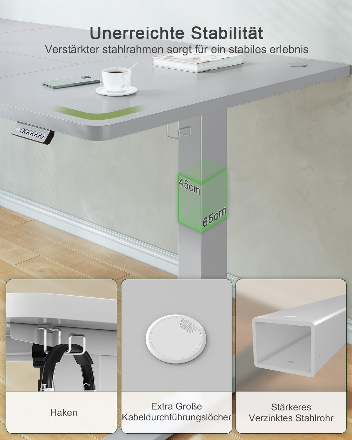 JUMMICO Height Adjustable Desk with USB Charging Port 200 x 80 cm, Electric Height Adjustable Desk, Standing-Sitting Table Standing Desk Adjustable Computer Table, Standing Desk, Gray