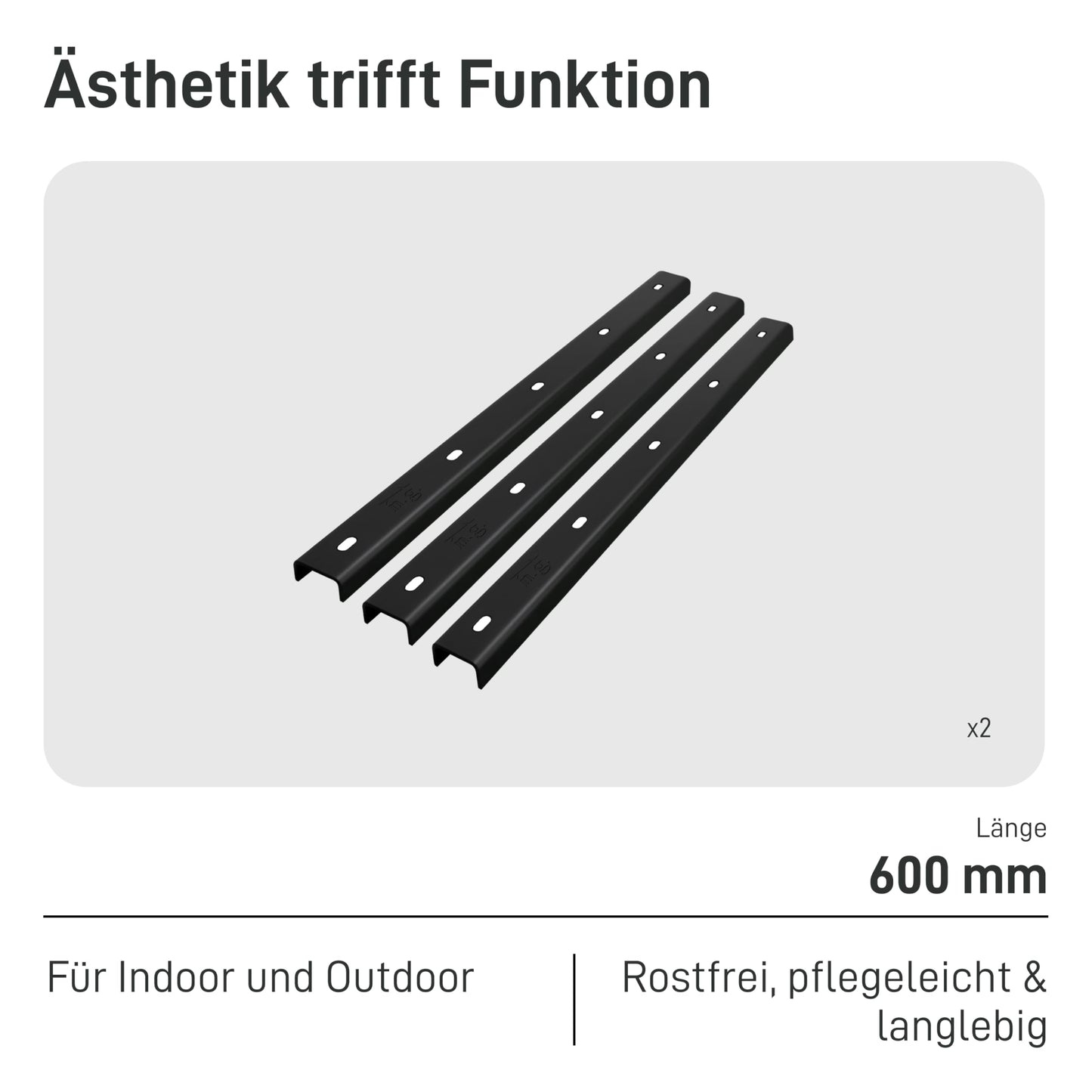 3x mounting rail U-SHAPED solid beam for table tops, table hardware, support beam, reinforcement profile, U-profile, cross brace, stiffening profile, groove profile (70cm length, set of 3)