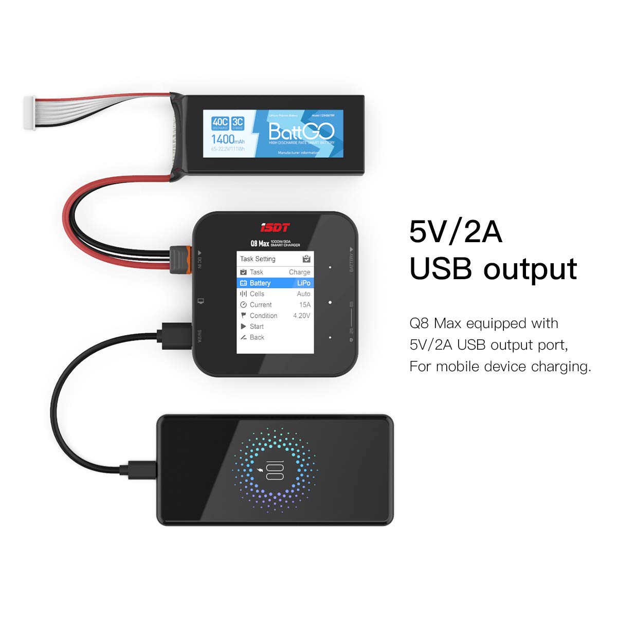ISDT Q8 Max 1000W 30A Lipo Battery Balance Charger Smart Digital Charger for RC 1-8S Battery Packs.