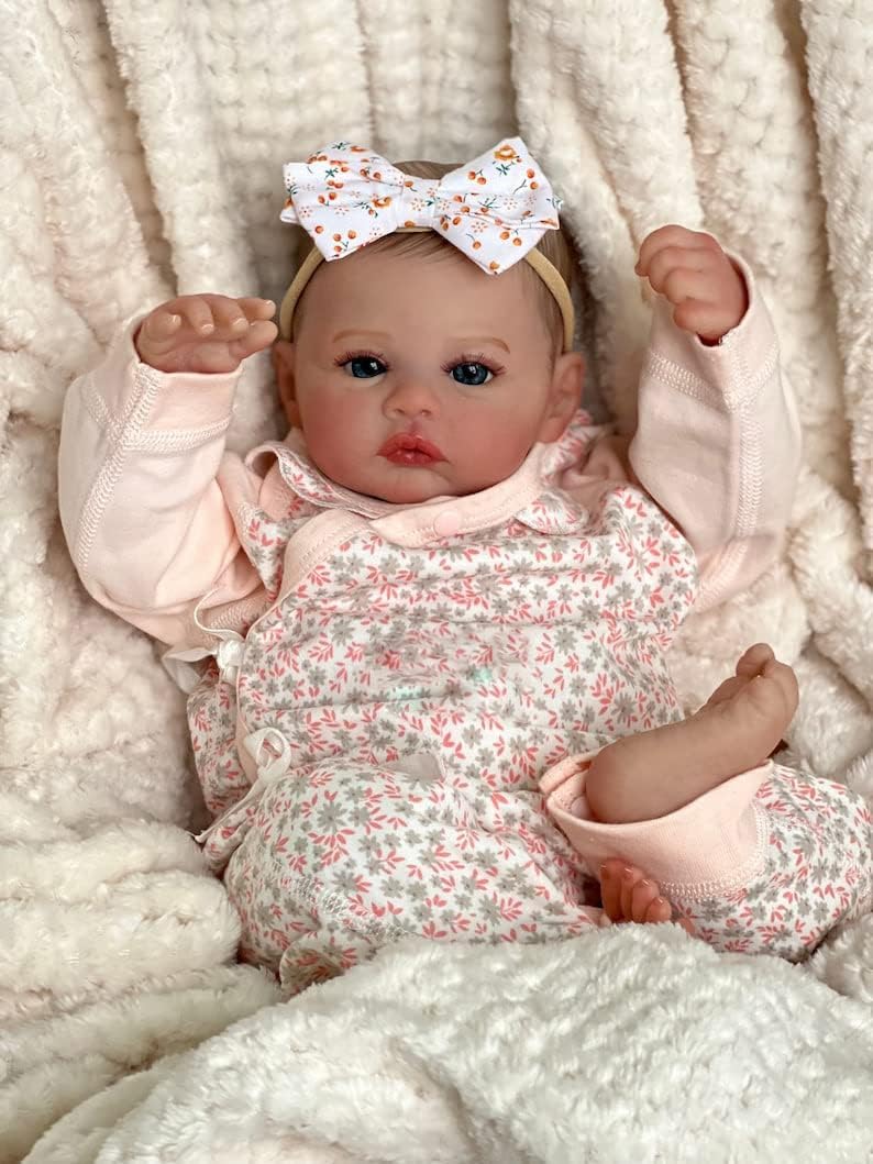 Anano Reborn Baby Silicone Lifelike 48cm Full Body Silicone Soft Newborn Reborn Baby Doll Meadow, Washable Poseable Realistic Baby Girl Doll (Blue Eyes)