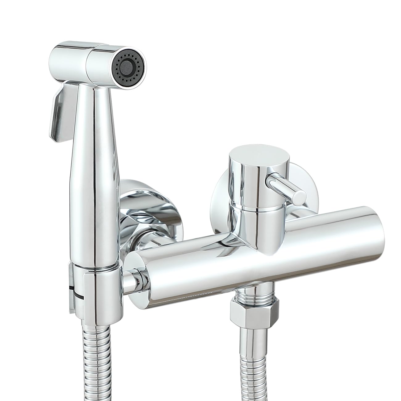 Ownace wall-mounted bidet mixer, chrome finish, spray set, toilet, shower, Muslim hot and cold bidet tap with shattaf spray set.