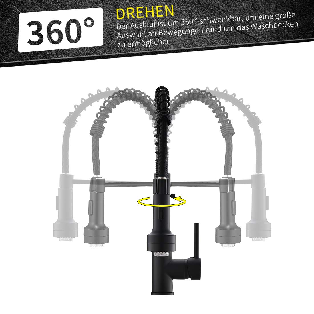 QD LED kitchen faucet kitchen tap sink tap mixer tap kitchen 360° rotating tap spring arm faucet black