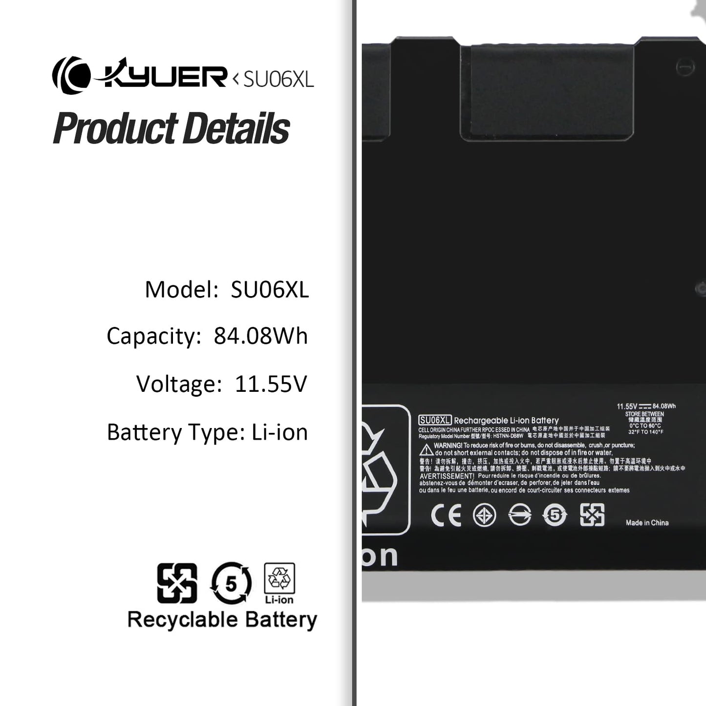 K KYUER SU06XL SU06084XL Laptop Battery for HP Spectre X360 15 Late 2019 15-5ZV31AV 15-DF0104NG 15-DF0106NG 15-DF0126NG 15-DF0322NG 15-DF0002NF 15-DF0005NF 15-DF0010NF 15-DF0002NA TPN-Q213 HSTNN-DB8W