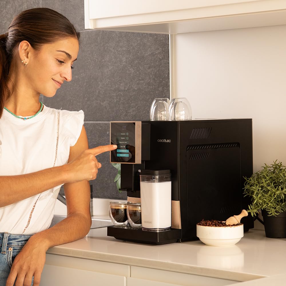 Cecotec Superautomatic coffee machine Cremmaet Compactccino Black Rose, 19 Bar, Thermoblock system, fresh ground beans Plug&Play, 150 g coffee bean container grinder, 1.1 L water tank, 400 ml milk.