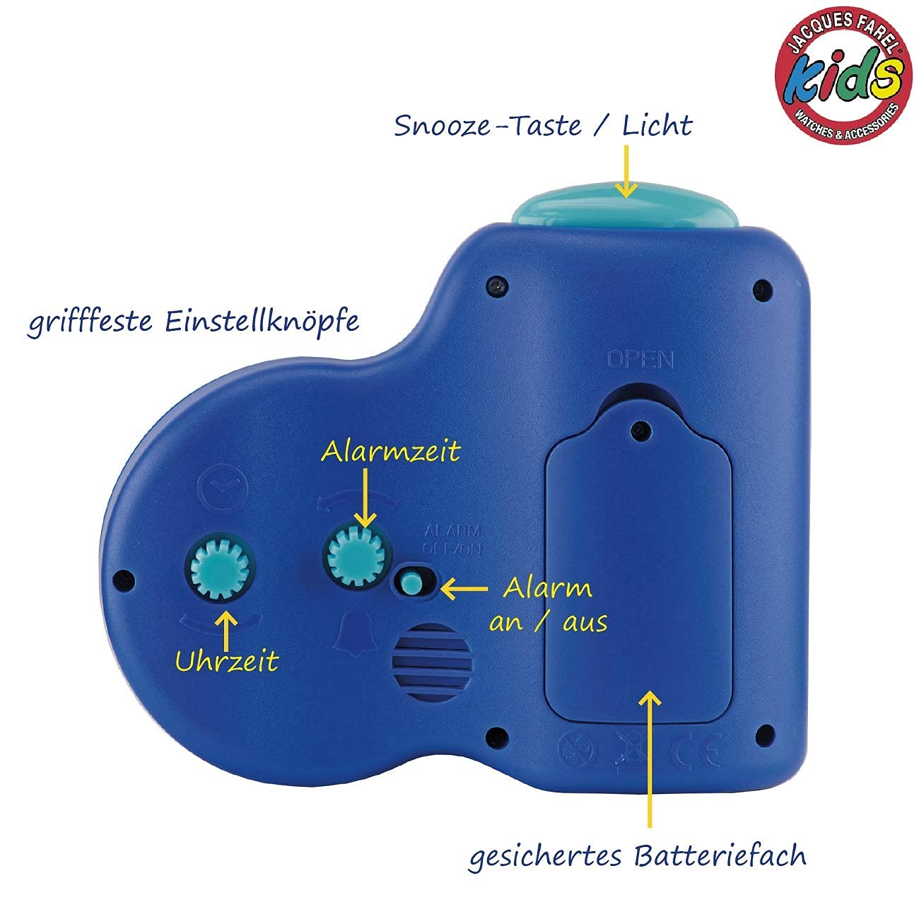 JACQUES FAREL Kids Alarm Clock Boys Space Blue Silent, with Light and Snooze ACB 08SPA
