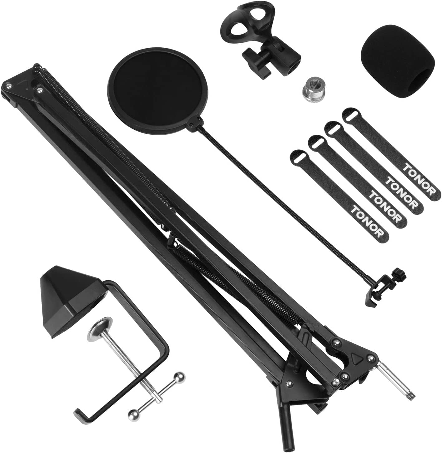TONOR microphone arm with high compatibility, large microphone arm stand up to 47cm boom arm adjustable microphone arm with improved high-performance clamp, T30