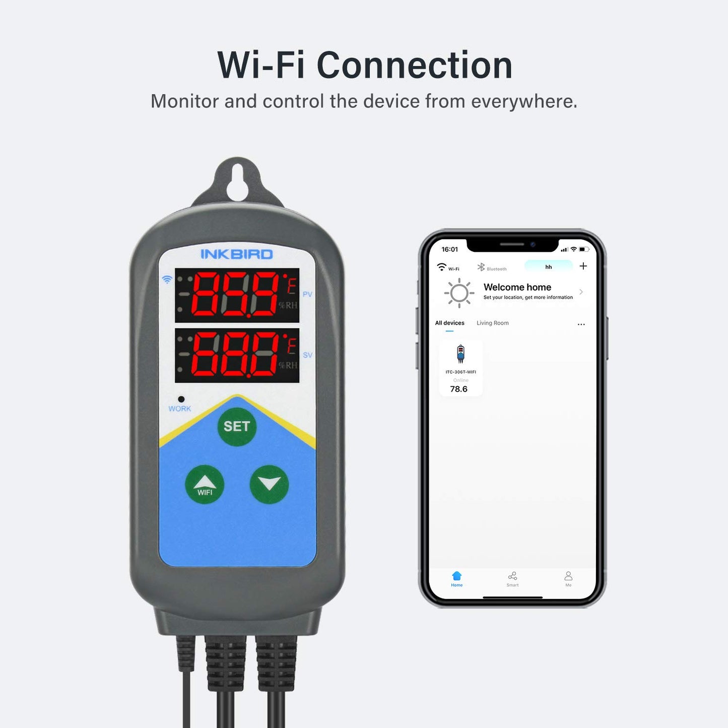 Inkbird WiFi Thermostat, dual time cycles, alarm function, two outlets (heating only).