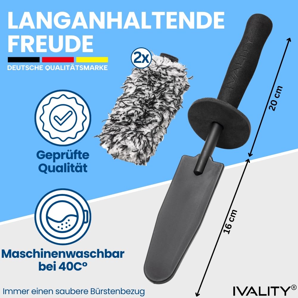 Ivality® Microfiber Wheel Brush Ultra-thin - Standard 36 cm - For a gentle cleaning - Ideal for high-quality wheels - Wheel cleaner Microfiber Wheel Brush Alloy Wheels Auto Wheel Brush