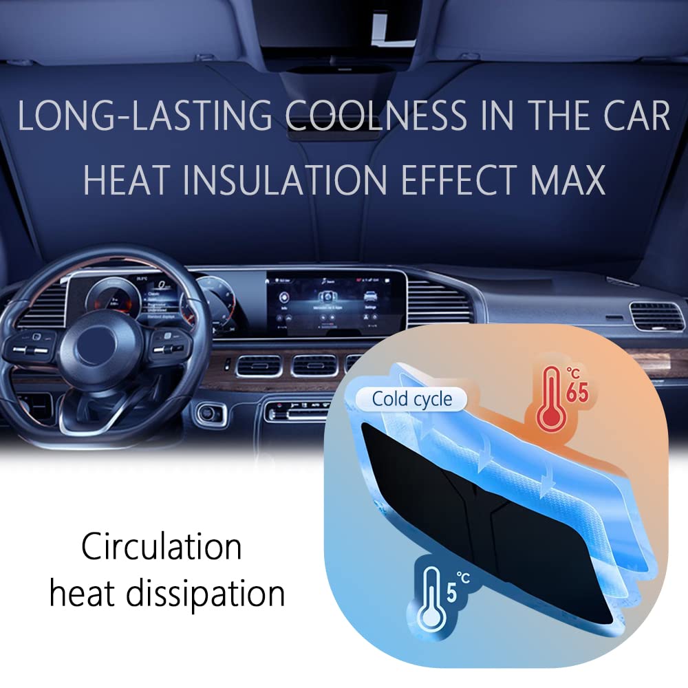 Thick sun protection car front windshield with storage bag, Keeps car interior cool, Universal sun protection car front sun protection for cars, SUVs, trucks (M: 140x70cm)