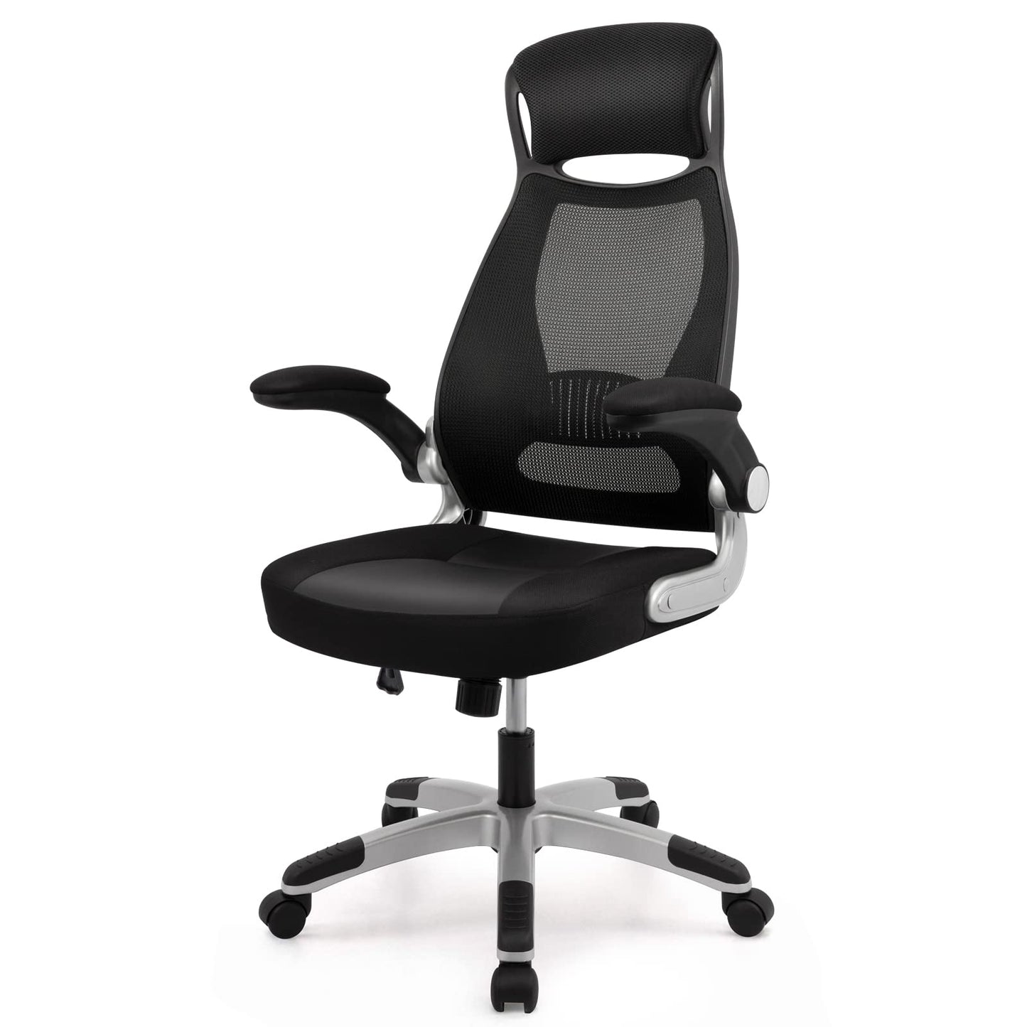 IntimaTe WM Heart Office Chair Ergonomic, Desk Chair with Foldable Armrests, Headrest and Lumbar Support, Mesh Executive Chair with Wheels, Black